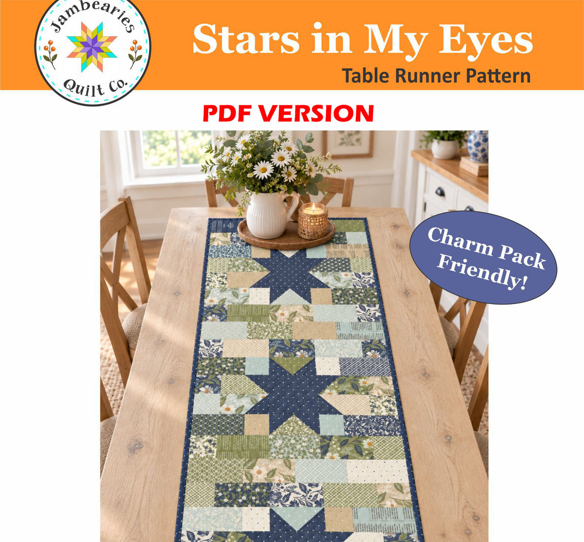 PDF Stars in My Eyes Table Runner Quilt Pattern, Jambearies Quilt Co JQC0001