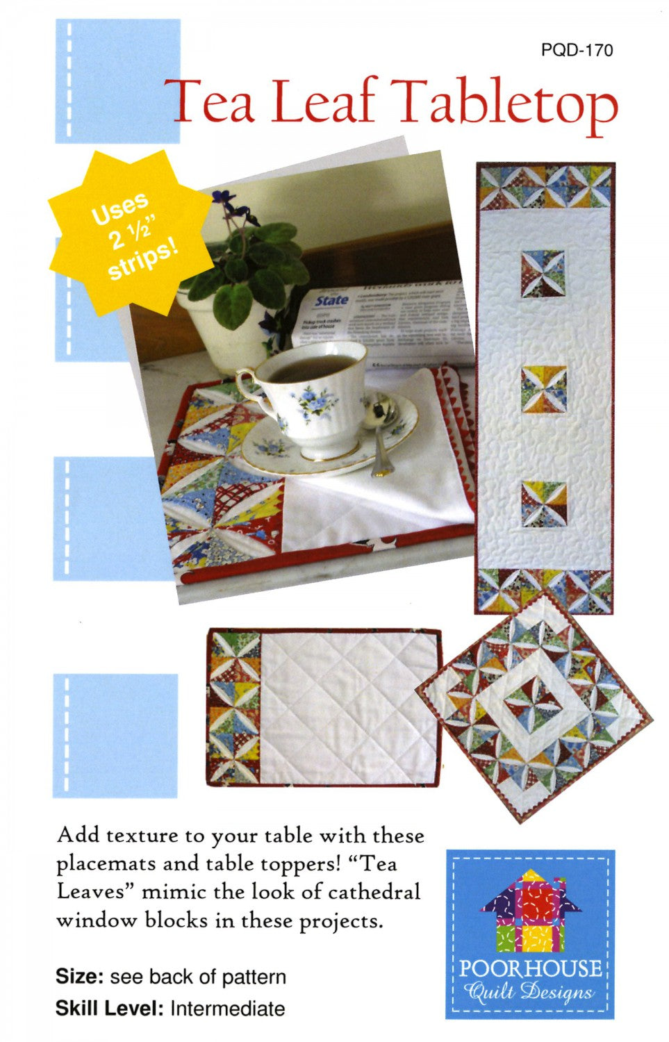 Tea Leaf Tabletop Quilt Pattern, Poor House Quilt Designs PQD-170