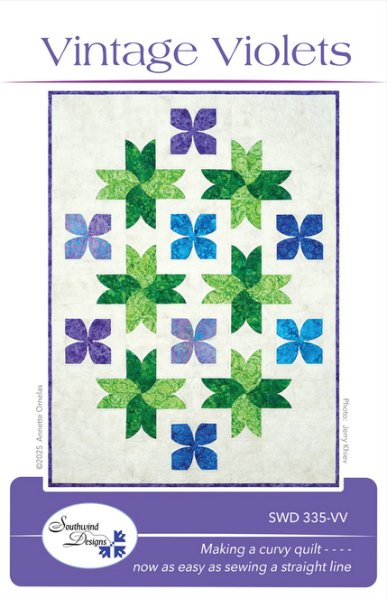 Vintage Violets Quilt Pattern,Southwind Designs SWD335VV, Peeled-Back Patchwork