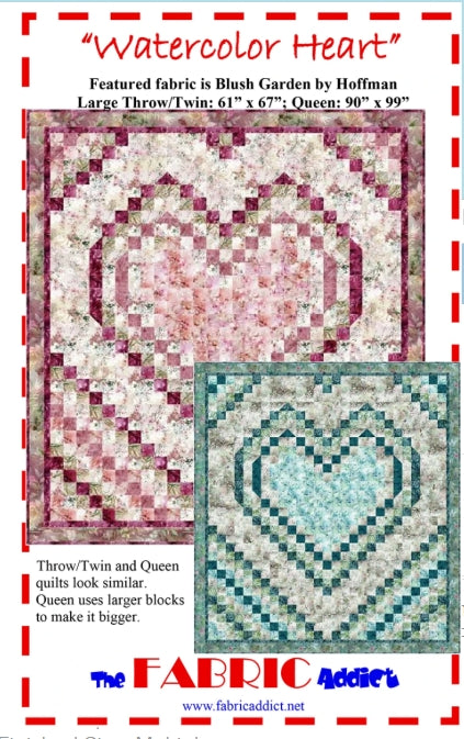 Watercolor Heart Quilt Pattern, The Fabric Addict FAWH24
