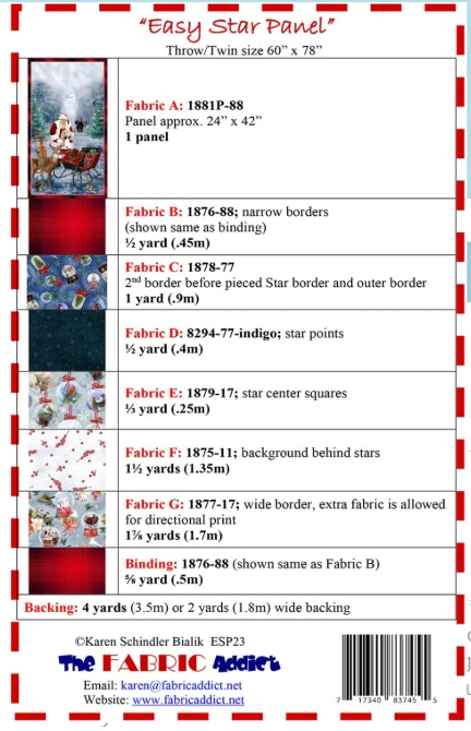 Easy Star Panel Frame Quilt PATTERN, The Fabric Addict ESP23