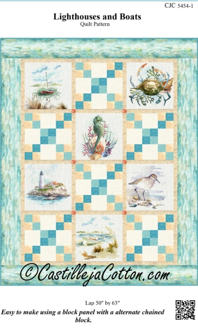 Lighthouses and Boats Panel Blocks Quilt Pattern, Castilleja Cotton CJC-54541