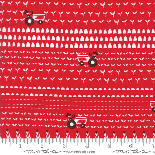 Farm Fun - Tractors Crops on Red Fabric, Moda 20535 12, Children's Novelty Fabric, By the Yard