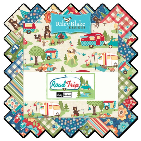 Road Trip 5" Stacker OOP, Riley Blake 5-5620-42, Precut 5" Bears Camping Travel Themed Juvenile Novelty Fabric Squares