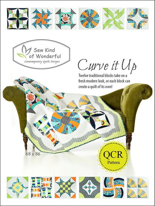 Curve it Up BOM Pattern Book, Sew Kind of Wonderful SKW408, Block of Month Quilt Patterns for Quick Curve Ruler Curved Piecing