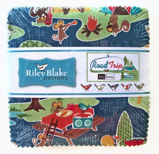 Road Trip 5" Stacker OOP, Riley Blake 5-5620-42, Precut 5" Bears Camping Travel Themed Juvenile Novelty Fabric Squares