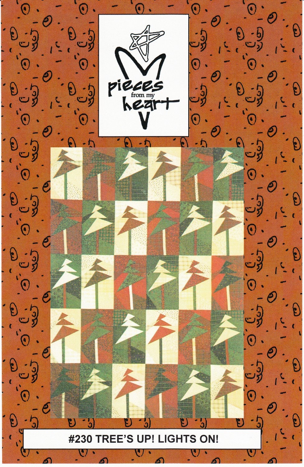 Tree's Up Lights On Quilt Pattern, PM230, FQ Fat Quarter Friendly Christmas Tree Quilt Pattern, Sandy Gervais, Pieces From My Heart