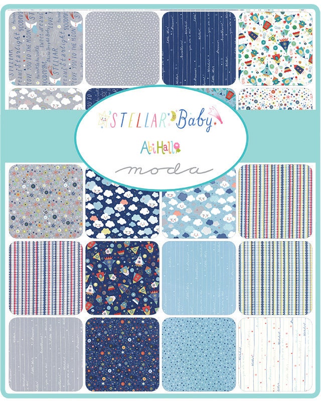 RARE Stellar Baby 5" Charm Pack OOP, Moda 35320PP, Precut 5" Baby Children's Outer Space Fabric Squares, Baby Quilt Fabric, Abi Hall
