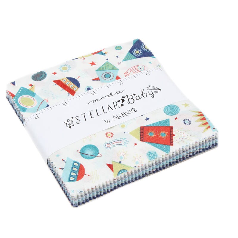 RARE Stellar Baby 5" Charm Pack OOP, Moda 35320PP, Precut 5" Baby Children's Outer Space Fabric Squares, Baby Quilt Fabric, Abi Hall