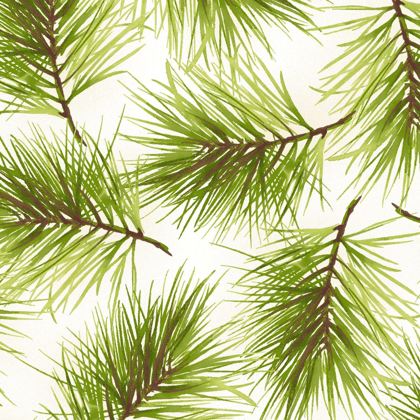 REMNANT 1 Yard 15" of Poinsettia and Pine - Fresh Pine Cream Christmas Pine Branches Fabric, Maywood Studio MAS9124-E, Christmas Xmas Fabric