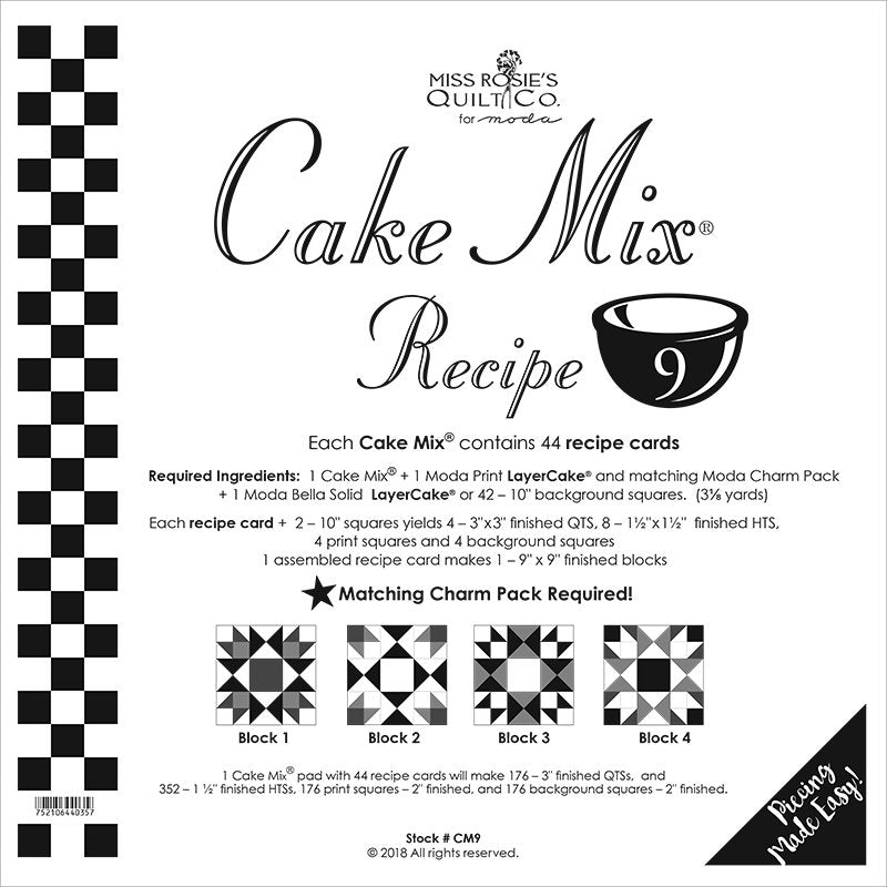 LAST CALL - Moda Cake Mix Recipe Card 9, Easy Layer Cake Foundation Paper Piecing Quilt Pattern, Half Square Triangles