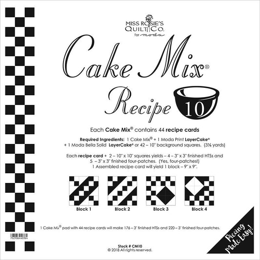 Moda Cake Mix Recipe Card 10, Moda CM10, Easy Layer Cake Foundation Paper Piecing Quilt Pattern, Half Square Triangle