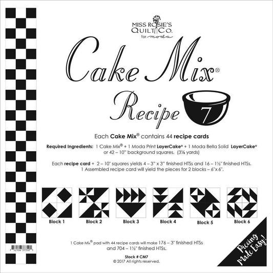 Moda Cake Mix Recipe Card 7, Moda CM7, Layer Cake Foundation Paper Piecing Pattern, Easy Paper Piecing, Half Square Triangles