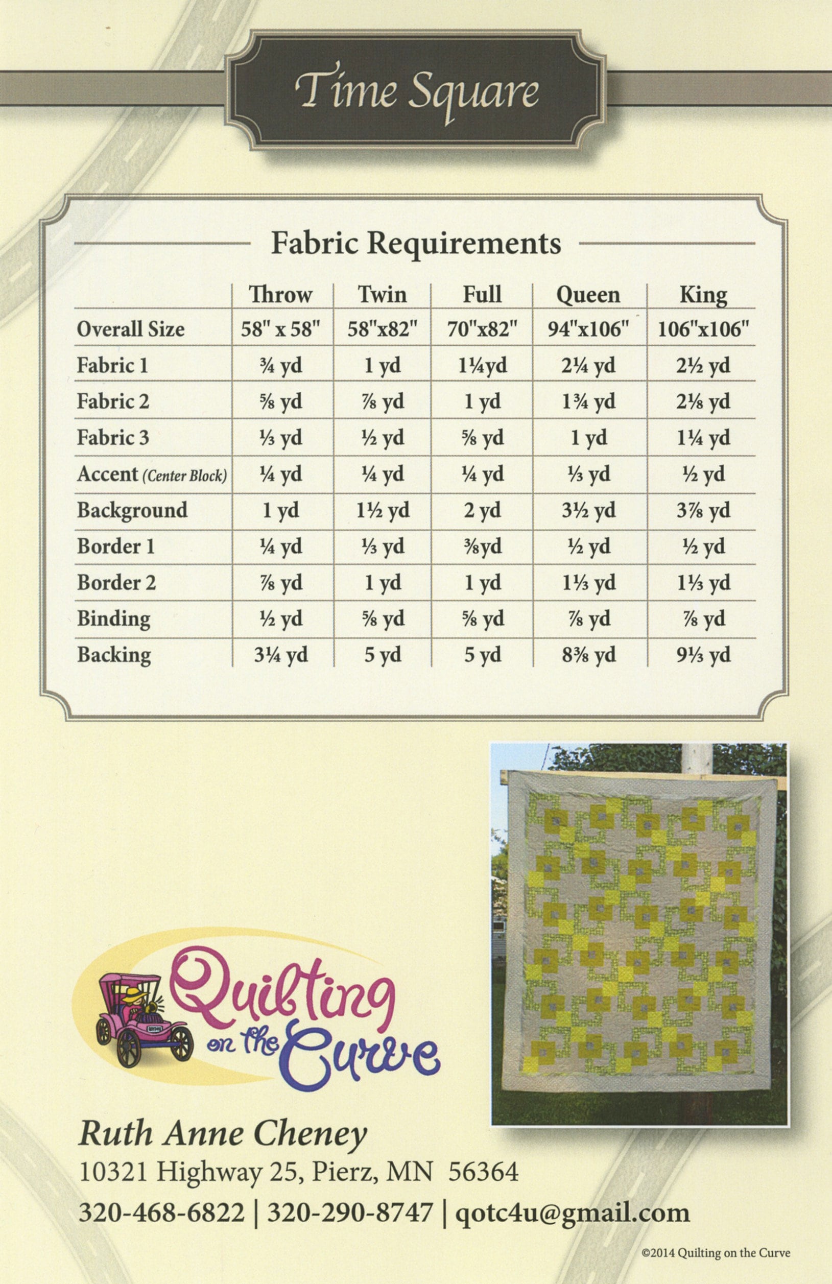 Time Square Quilt Pattern, Quilting on the Curve QOTCTS, Yardage Friendly Square in Square Throw Twin Full Queen King Bed Quilt Pattern