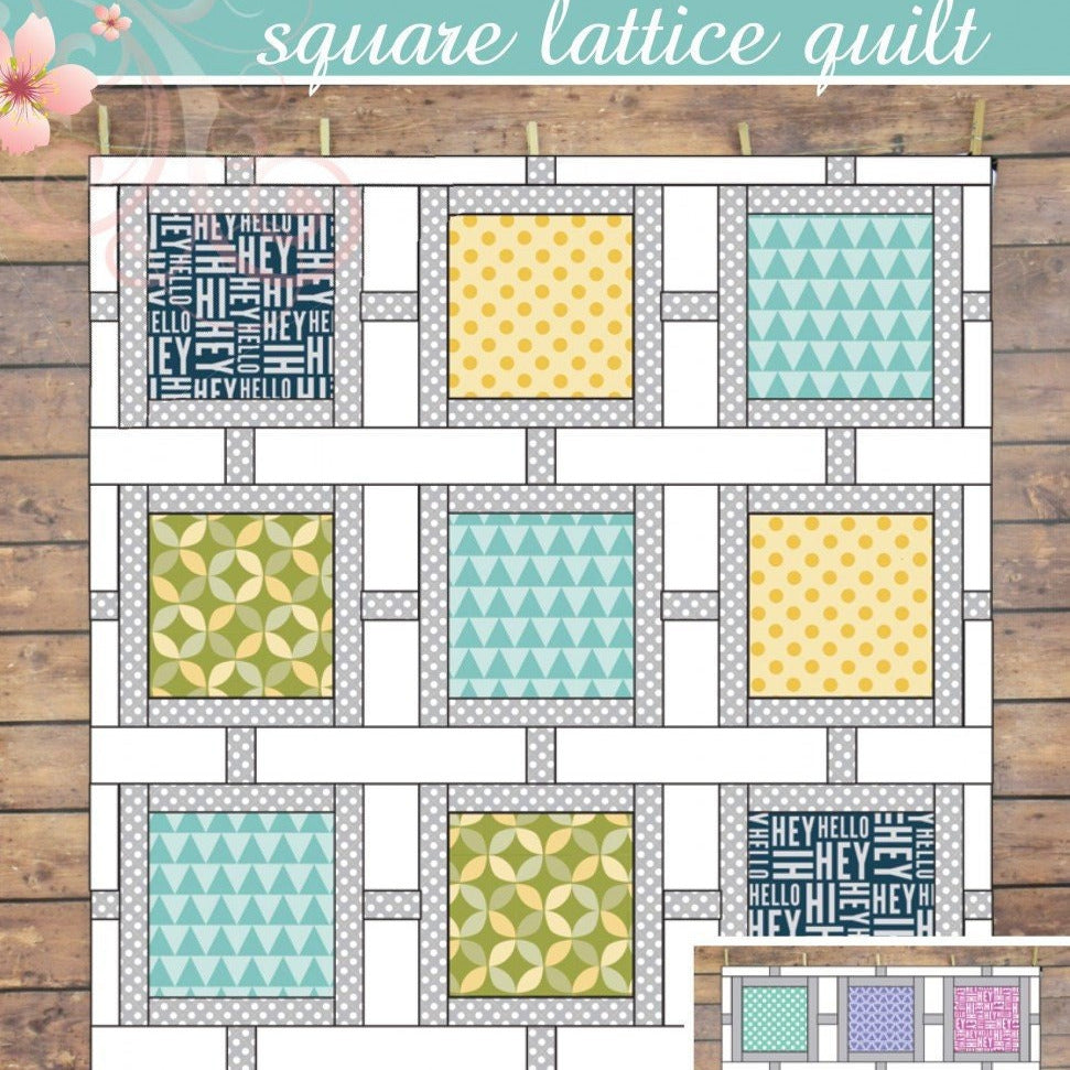 Square Lattice Quilt Pattern, McKay Manor Musers MMM0181, Yardage Friendly Quick Easy Focal Print Crib Twin Quilt Pattern