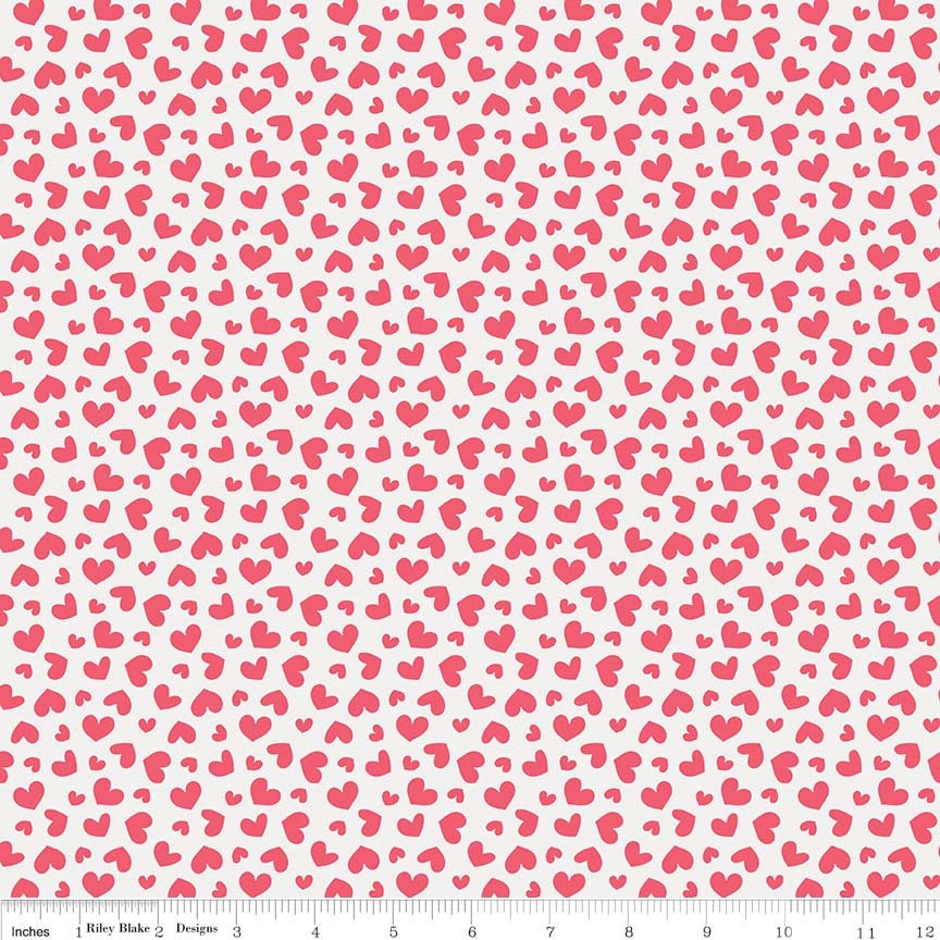 REMNANT 31" of Butterflies and Berries - Red Hearts on White Fabric, Riley Blake C6944-White, Valentine's Day Fabric