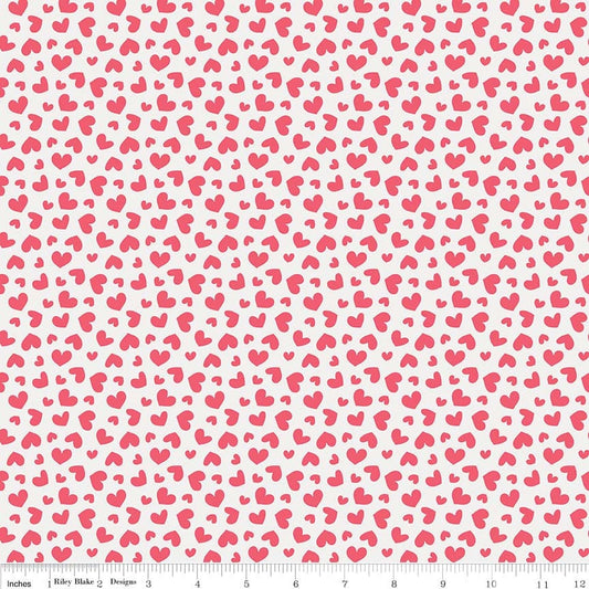 REMNANT 31" of Butterflies and Berries - Red Hearts on White Fabric, Riley Blake C6944-White, Valentine's Day Fabric