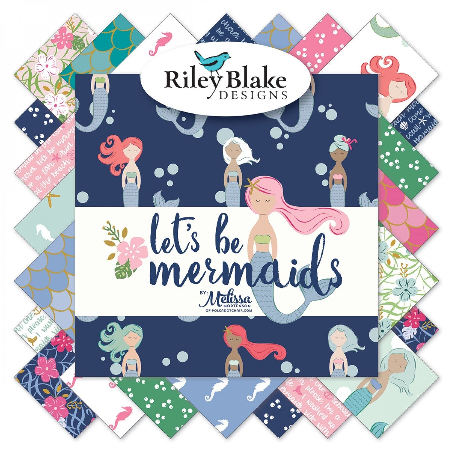 RARE Let's Be Mermaids 5" Stack OOP, Riley Blake 5-7610-42, 5" Precut Baby Girl Mermaid Charm Pack Fabric Squares