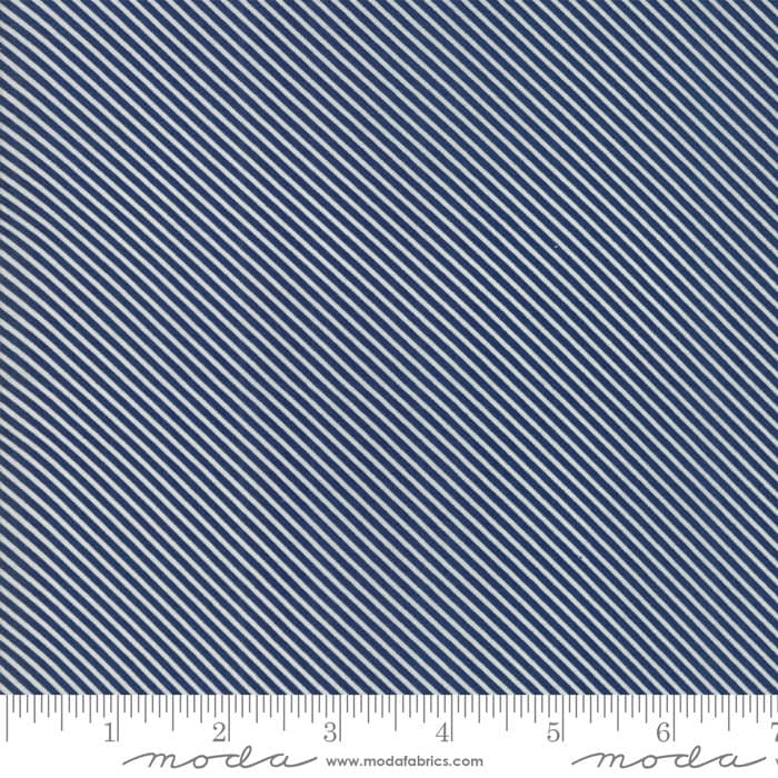 Garden Variety - Navy Blue White Bias Stripe Fabric, Moda 5075 12 Navy, Blue White Diagonal Striped Fabric, Lella Boutique, By the Yard