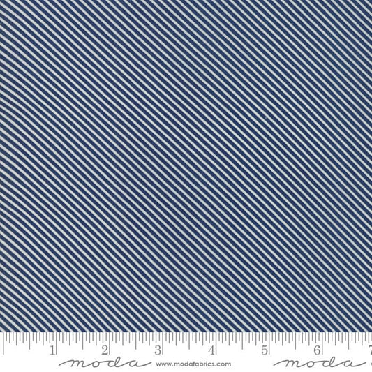 Garden Variety - Navy Blue White Bias Stripe Fabric, Moda 5075 12 Navy, Blue White Diagonal Striped Fabric, Lella Boutique, By the Yard