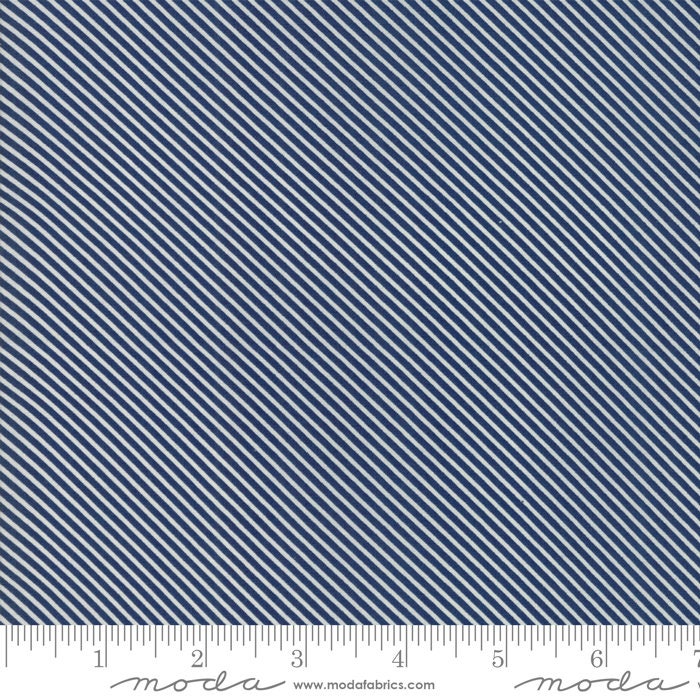 LAST CALL - Navy Blue Diagonal Stripe Fabric, Garden Variety Navy, Moda 5075 12, Lella Boutique, 1 Yard Cut Bty, Blue White Striped Fabric
