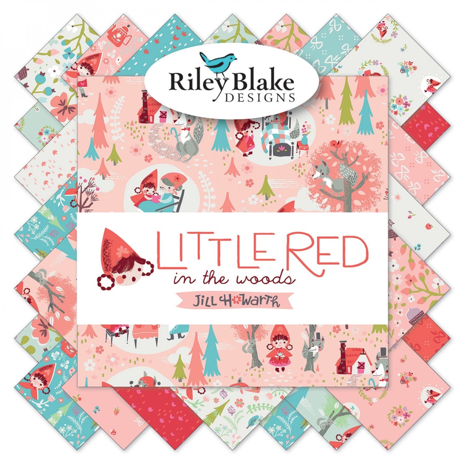 Little Red in the Woods 5" Stacker, Riley Blake 5-8080-42, 5" Precut Pink Mint Blue Little Red Riding Hood Fairy Tale Fabric