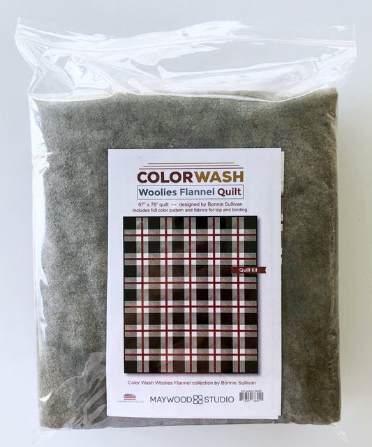 Buffalo Plaid Flannel Throw Quilt KIT, KIT-MASCWWF, Color Wash Woolies Flannel Quilt Kit, Maywood Studio, Black Gray Red White Plaid Quilt