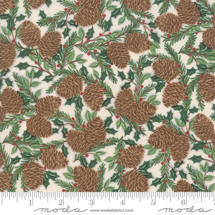 REMNANT 32" of Holiday Lodge - Winter White Pine Cone Holly Berries Fabric, Moda 19893 14, Deb Strain, Lodge Xmas Fabric, By the Yard