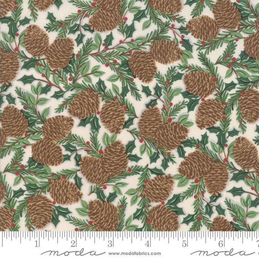 REMNANT 32" of Holiday Lodge - Winter White Pine Cone Holly Berries Fabric, Moda 19893 14, Deb Strain, Lodge Xmas Fabric, By the Yard