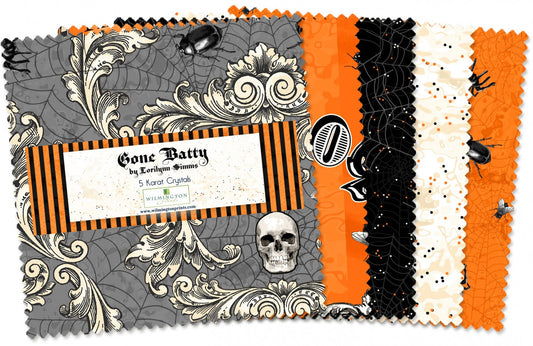 DESTASH Gone Batty 5 Karat Crystals, Wilmington Q508-565-508, Precut 5" Halloween Charm Pack Fabric Squares
