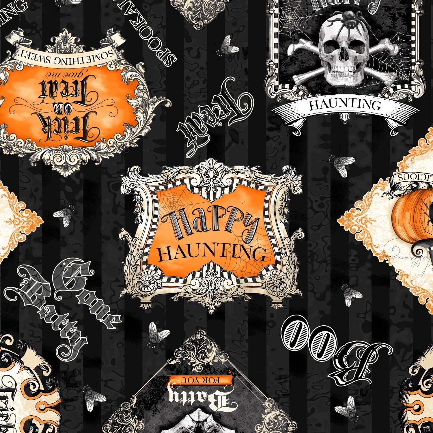 DESTASH Gone Batty 5 Karat Crystals, Wilmington Q508-565-508, Precut 5" Halloween Charm Pack Fabric Squares