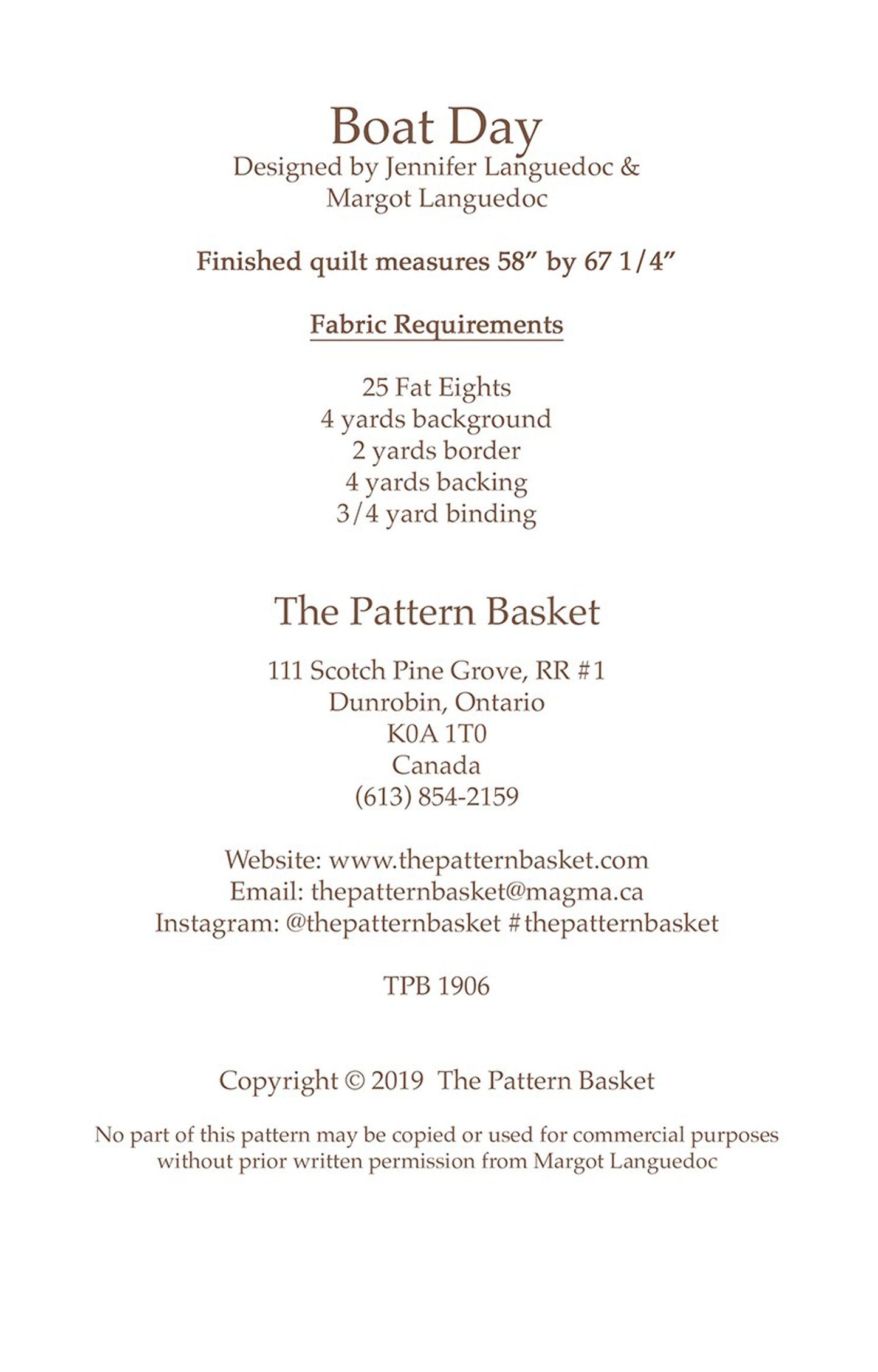 Boat Day Quilt Pattern, The Pattern Basket TPB 1906, Fat Eighths Friendly Nautical Sailboat Lap Quilt Pattern