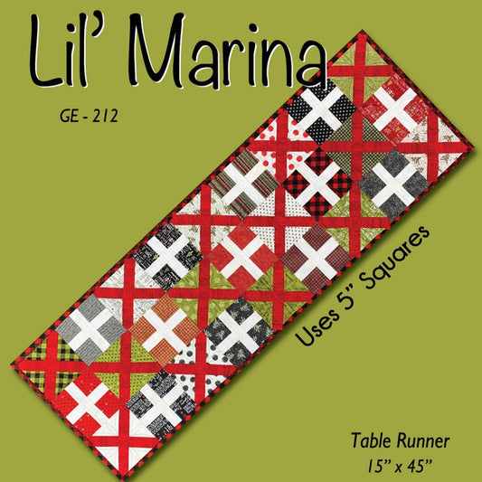 Lil' Marina Quilted Table Runner Pattern, GE Designs GE-212, Charm Pack Friendly Table Runner Topper Quilt Pattern, Stripology Ruler Pattern