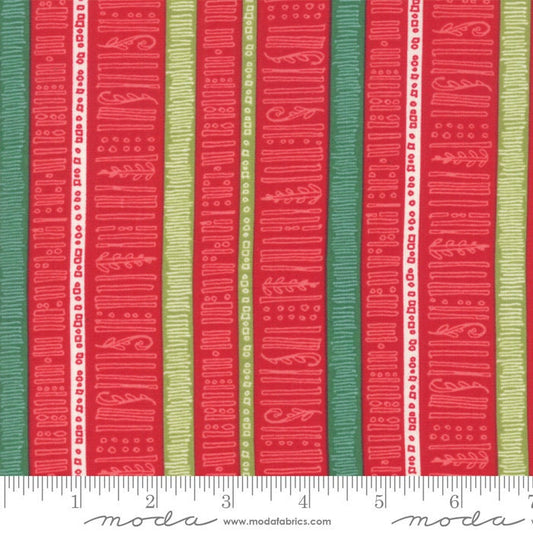 Splendid - Crimson Red Green Christmas Stripe Fabric, Moda 48654 13, Striped Christmas Xmas Fabric, Robin Pickens, By the Yard