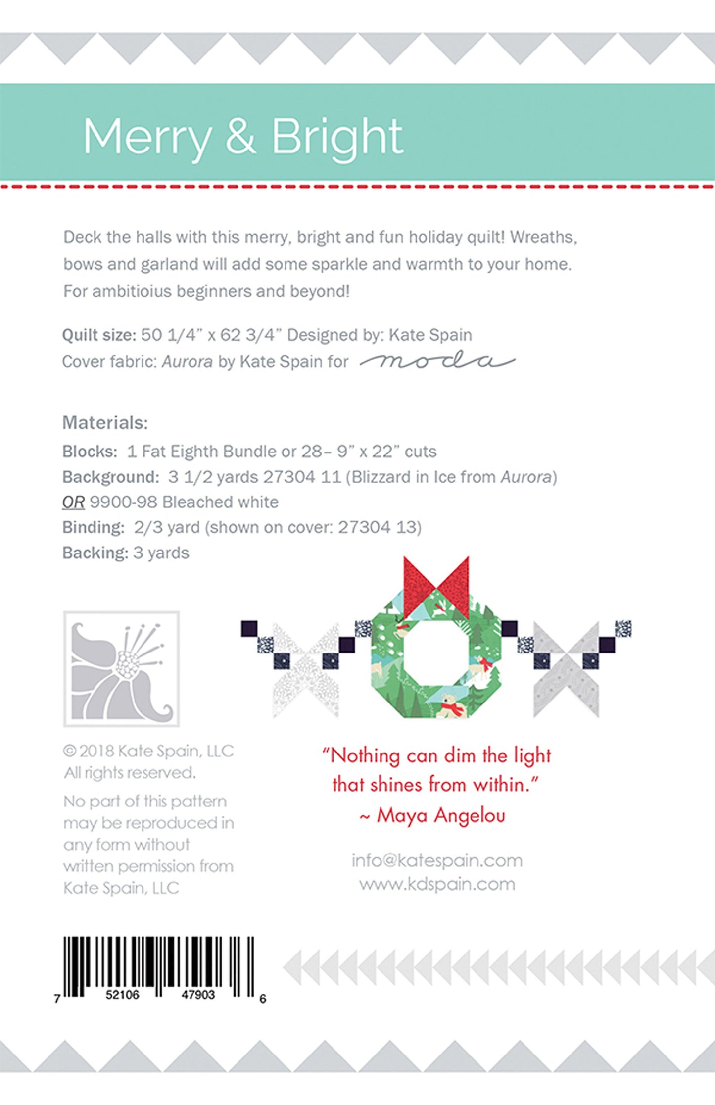 LAST CALL Merry and Bright Quilt Pattern, Kate Spain KS 1802