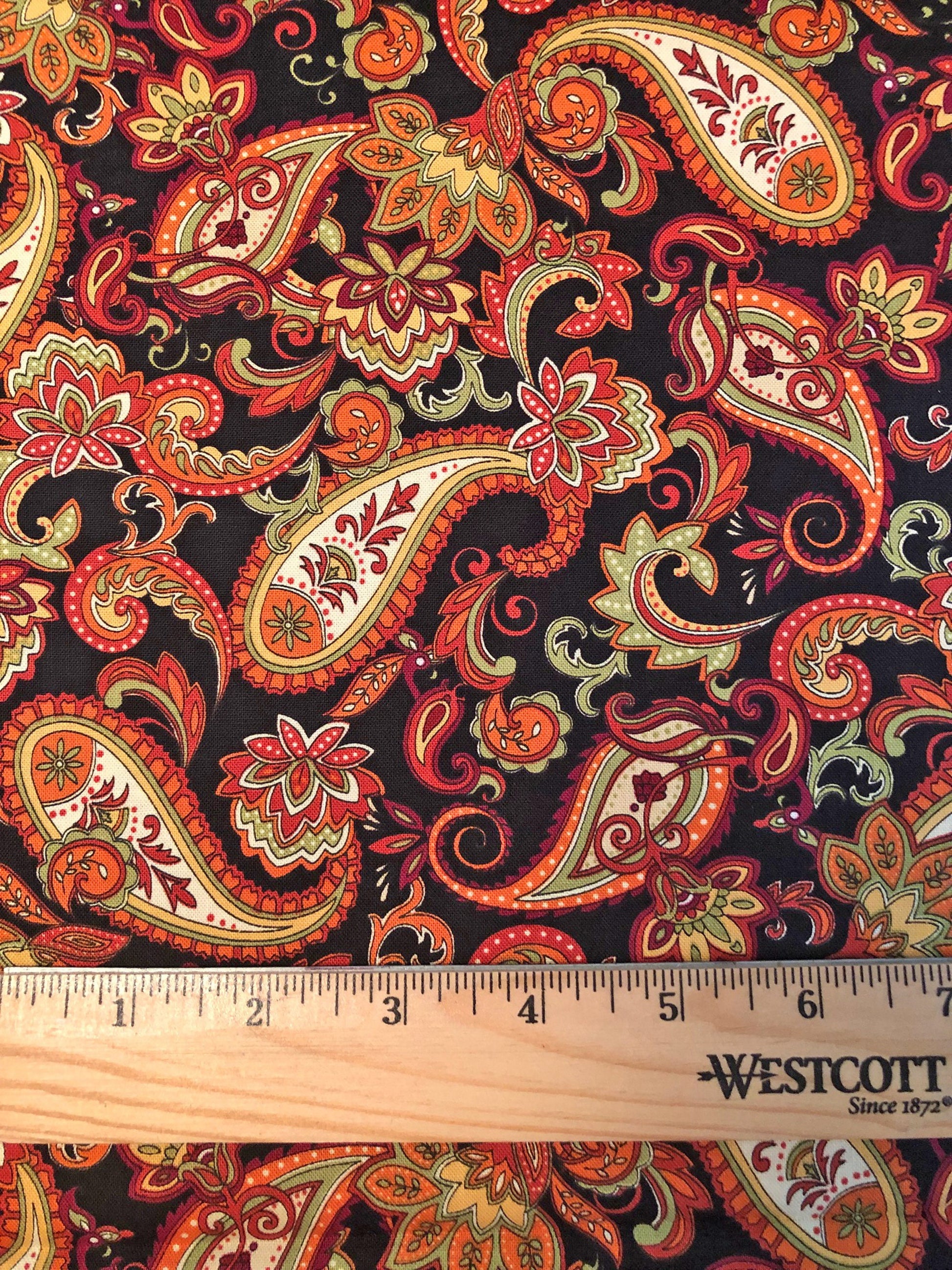 Autumn Time - Black Paisley Fabric, Henry Glass HEG2323-99, Fall Autumn Thanksgiving Paisley Fabric