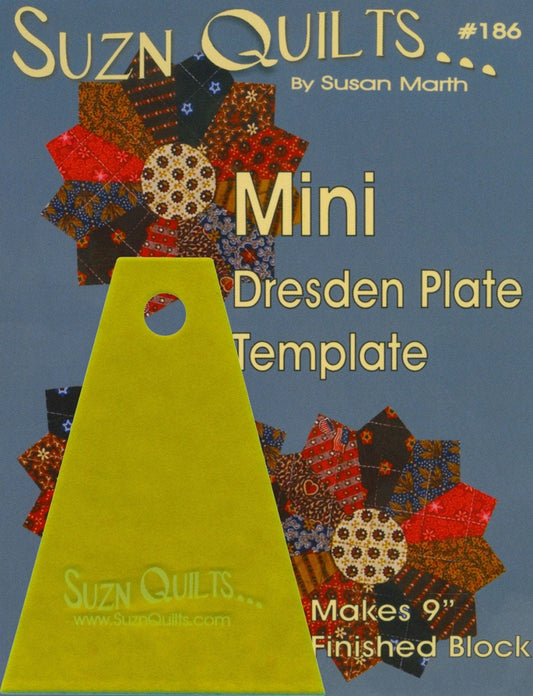 Mini Dresden Plate Template, Suzn Quilts SUZ186, Acrylic Wedge Quilting Template Ruler, 9" Dresden Plate Blocks