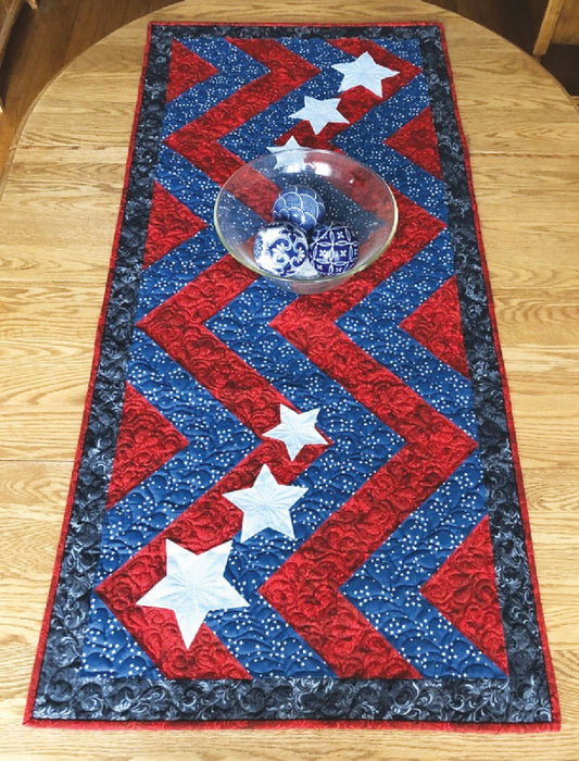 Stars and Stripes Table Runner Pattern, Cut Loose Press CLPBGR010, Patriotic Table Runner Topper, Flying Geese Ruler Pattern