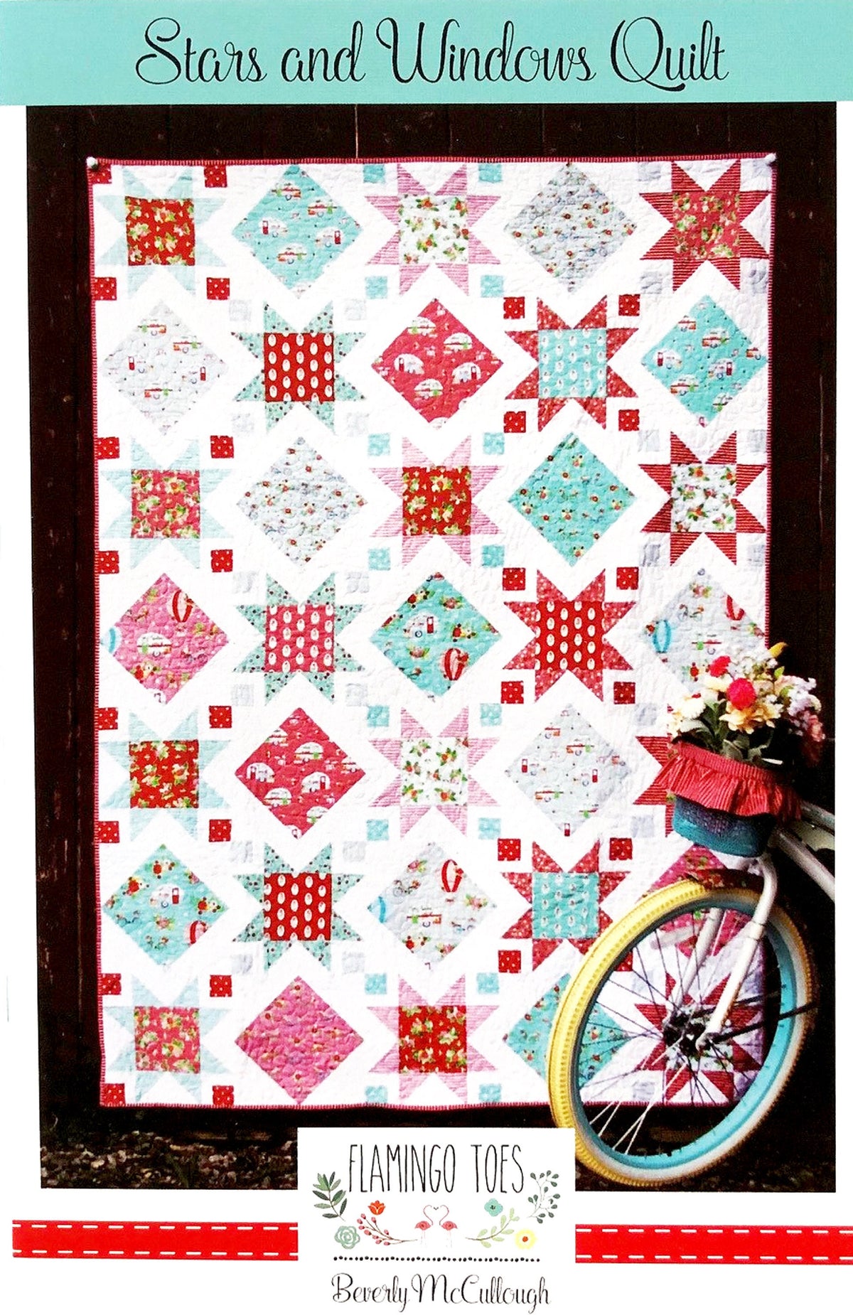 LAST CALL - Stars Windows Quilt Pattern, Flamingo Toes Ft-8009, 18 Fat Quarter FQ Friendly Stars Squares Throw Quilt, Beverly McCullough