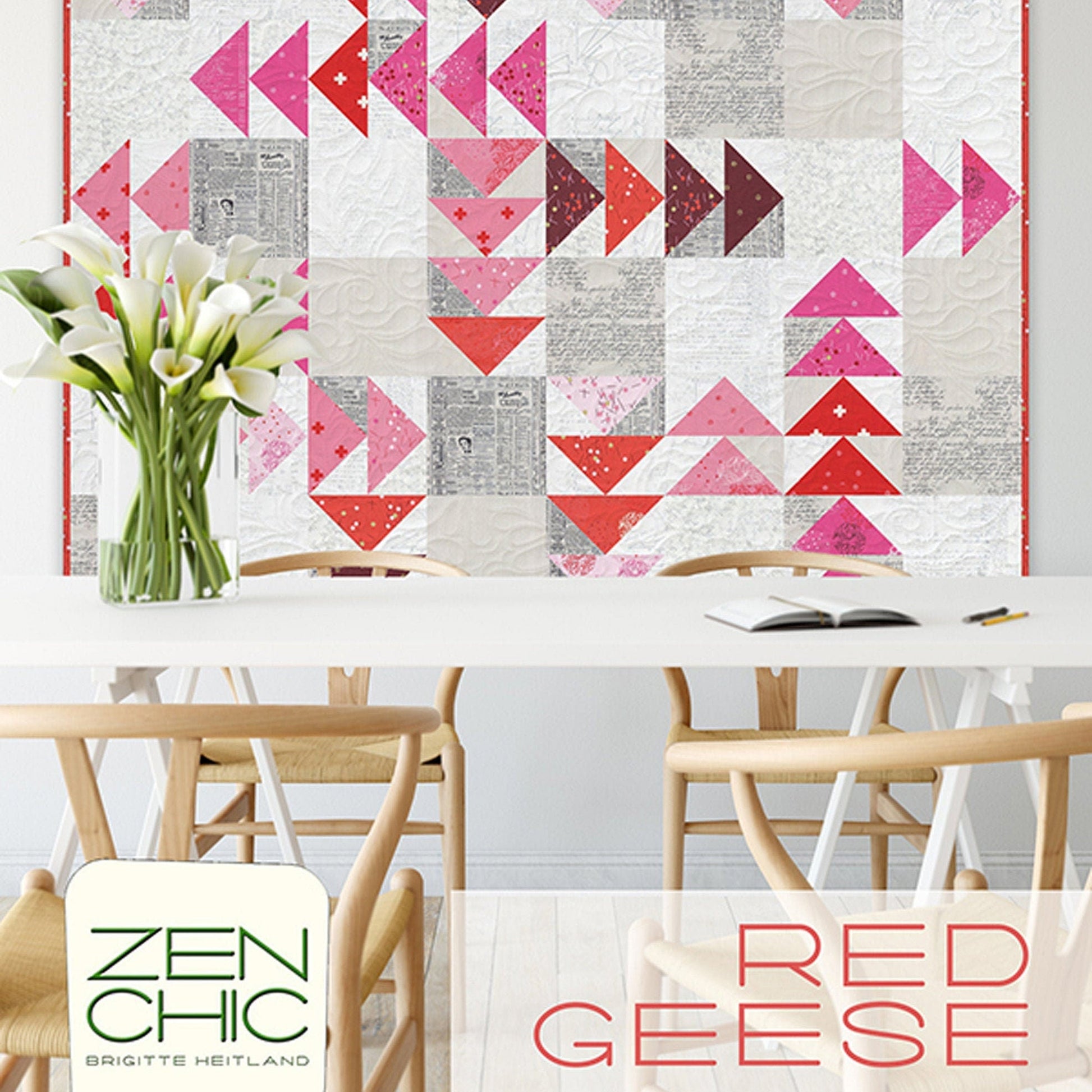Red Geese Quilt Pattern, Zen Chic RGQP, Layer Cake Friendly Modern Flying Geese Quilt Pattern, Twisted Geese, Brigitte Heitland