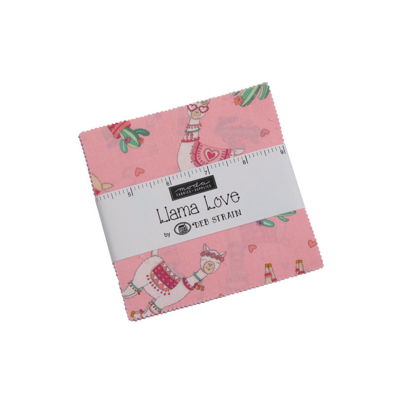 Llama Love 5" Charm Pack OOP, Moda 19920PP, 5" Precut Pink Blue Llama Fabric Squares, Valentine's Day Charm Pack Fabric, Deb Strain
