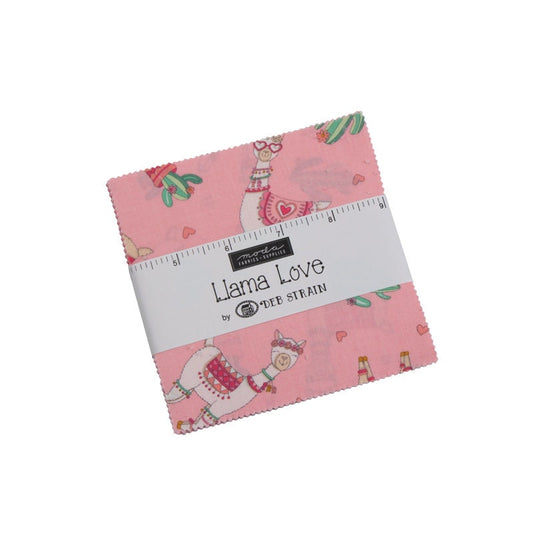 Llama Love 5" Charm Pack OOP, Moda 19920PP, 5" Precut Pink Blue Llama Fabric Squares, Valentine's Day Charm Pack Fabric, Deb Strain