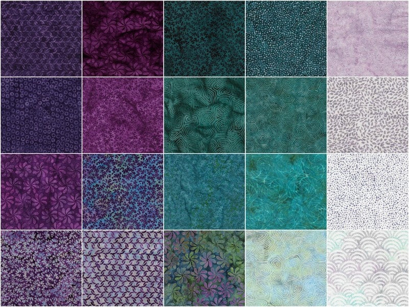 Graphic Gems Strip Pack, Island Batik, 2.5" Precut Purple Teal Green Batik Fabric Strips