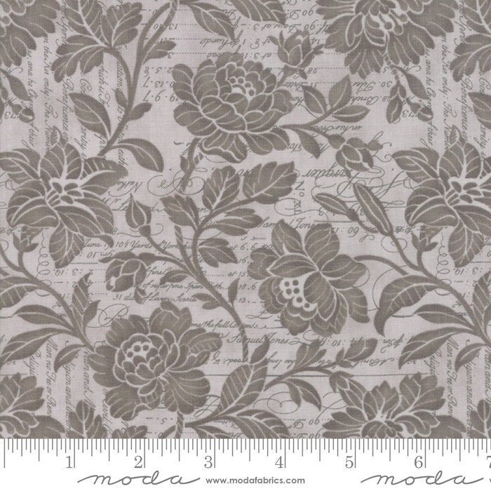 REMNANT 2 Yards 15" of 108" Memoirs - Silver Flourish Script Wide Quilt Back Fabric, Moda 11158 12, Gray Floral Wide Back Fabric