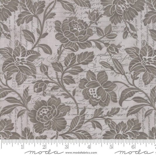 REMNANT 2 Yards 15" of 108" Memoirs - Silver Flourish Script Wide Quilt Back Fabric, Moda 11158 12, Gray Floral Wide Back Fabric