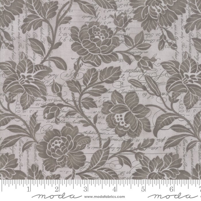 REMNANT 2 Yards 5" of 108" Memoirs - Silver Flourish Script Wide Quilt Back Fabric, Moda 11158 12, Gray Floral Wide Back Fabric