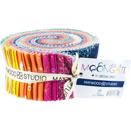 Moongate 2.5" Strips, Maywood Studio ST-MASMOO, 2.5" Modern Retro Precut Fabric Strips, Rainbow Fabric Strip Roll,