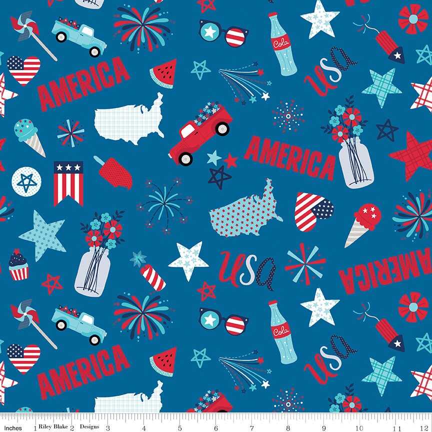 Fireworks and Freedom Rolie Polie, Riley Blake RP-9300-40, Precut 2.5" Patriotic Fabric Strips, QOV Fabric