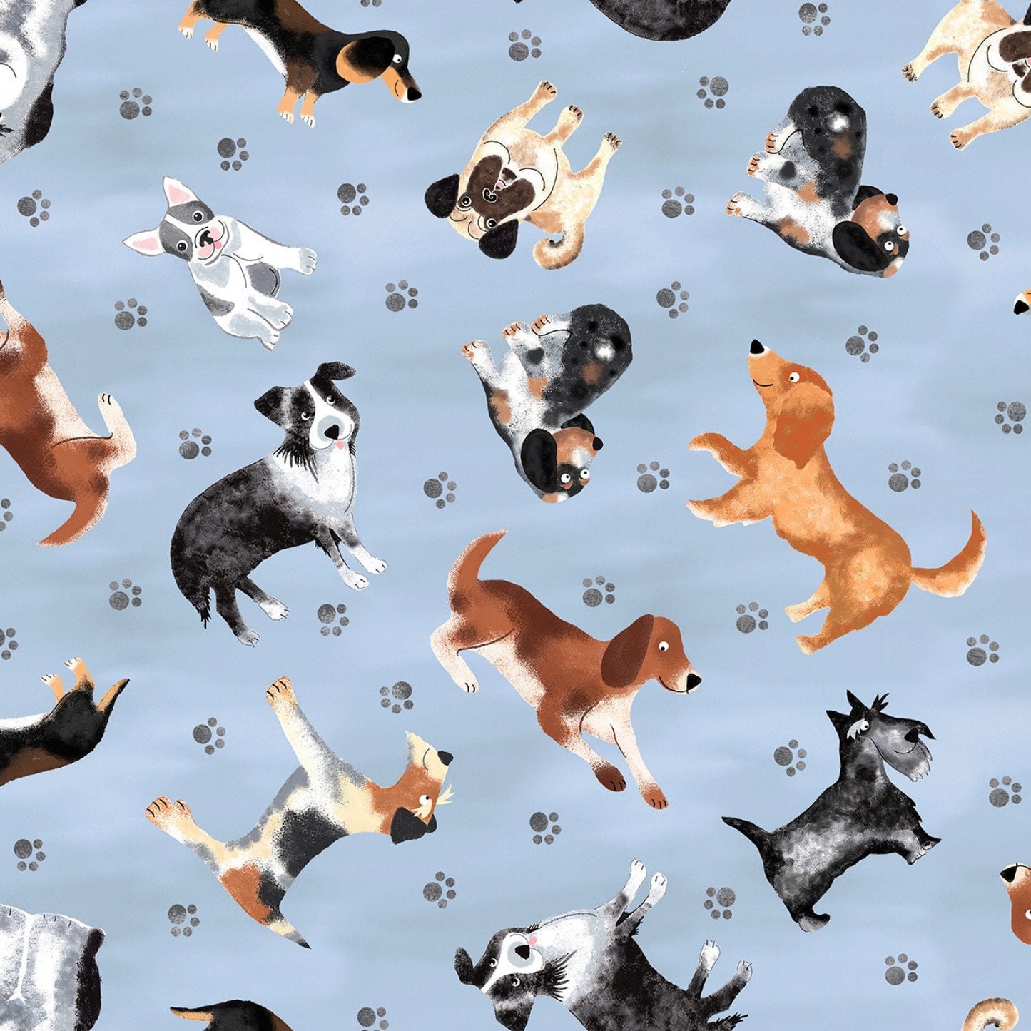 REMNANT 26" of Dogs All Over Blue Fabric, Timeless Treasures Dogs C7749-Blue, Dog Lover Fabric, Quilting and Apparel Cotton Fabric