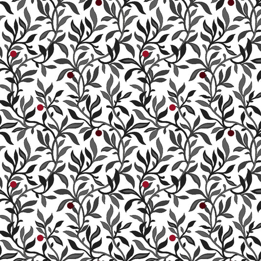 Black White and Red Hot Berry Vine Fabric, Henry Glass 2447-01